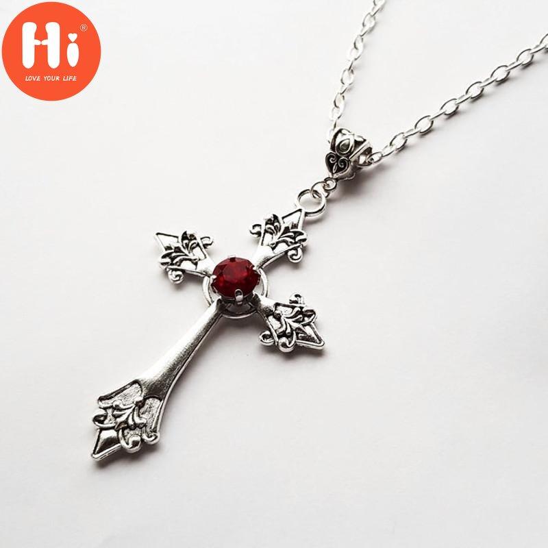 Hi Cross Diamond Pendant Jewelry Necklace Silver Tone Gothic Punk Jewelry Fashion Glamour Statement Women Gifts