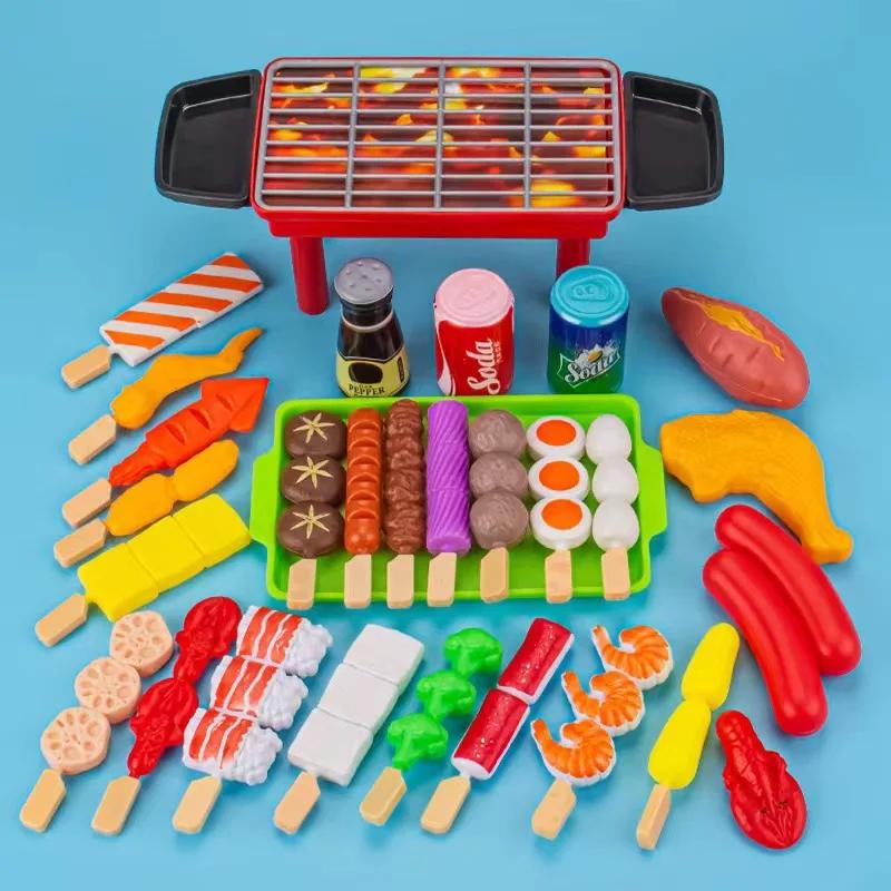 Kids Simulation Barbecue Toy Set BBQ Cooking Pretend Play Kitchen Toys Interactive Grill Play Food Cookware Playset for Children