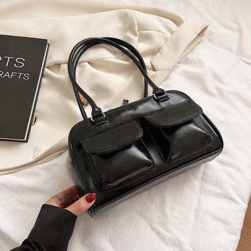 Shoulder Chubby Bags For Women Stand Oil Style Bowling Boston Pockets Desinger Shopping Bag Handbag  Purses And Handbags