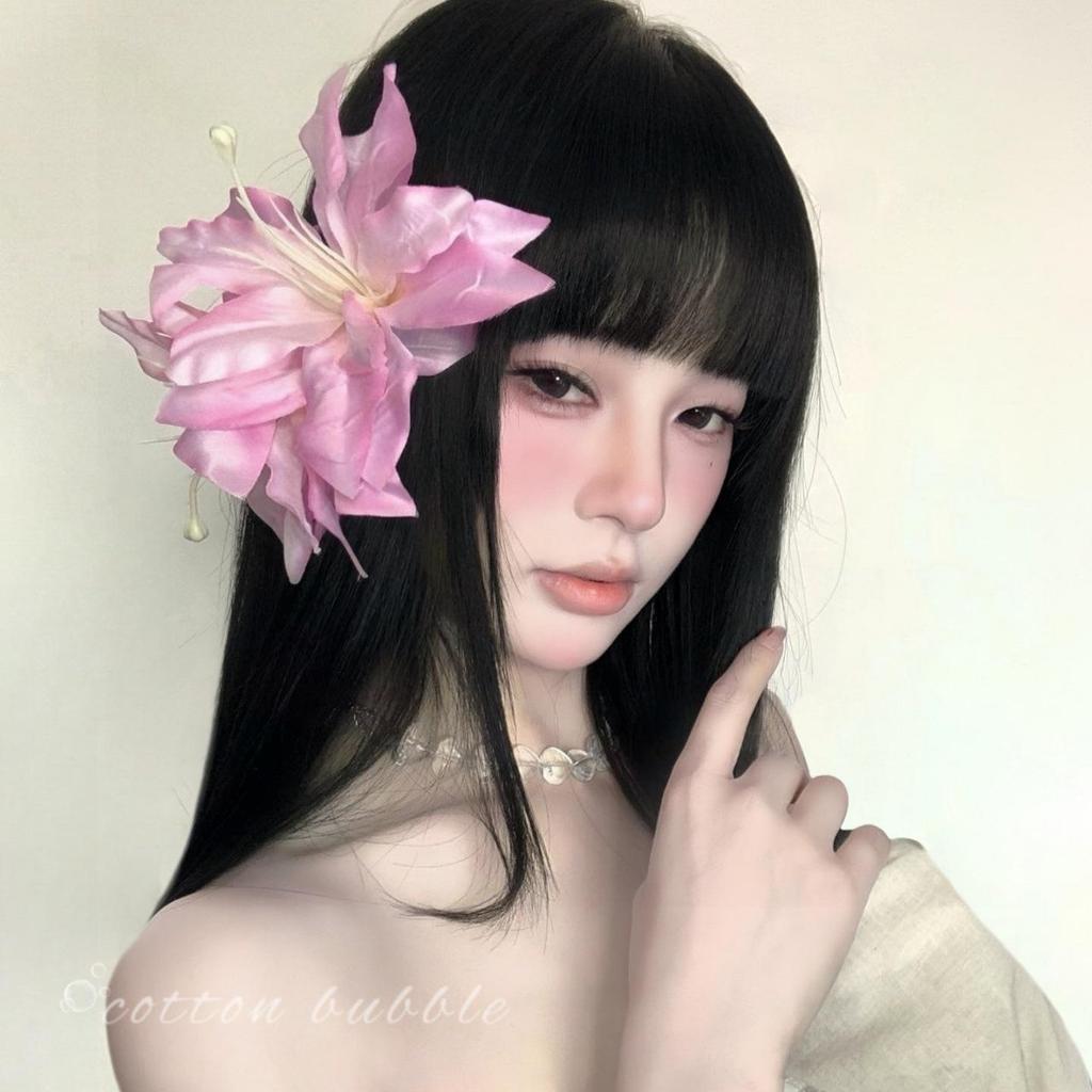 Chinese-Style Pink Lily Hairpiece: Women's Fairy Flower Hair Clip