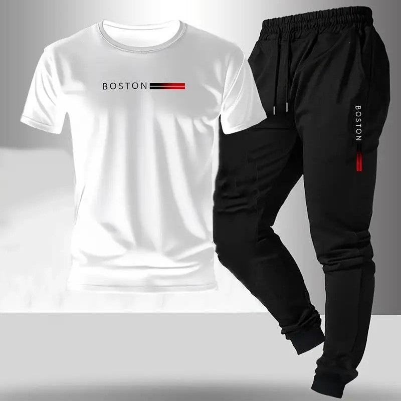 Men's Summer Casual Short Sleeve Sports Set: Handsome Loose Trousers Two-Piece Outfit