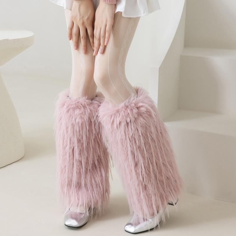 Plush Furry Leg Warmer for Women High Elasticity Winter Fashion Accessory Boot Toppers Gaiters Fuzzy Footless Long Socks
