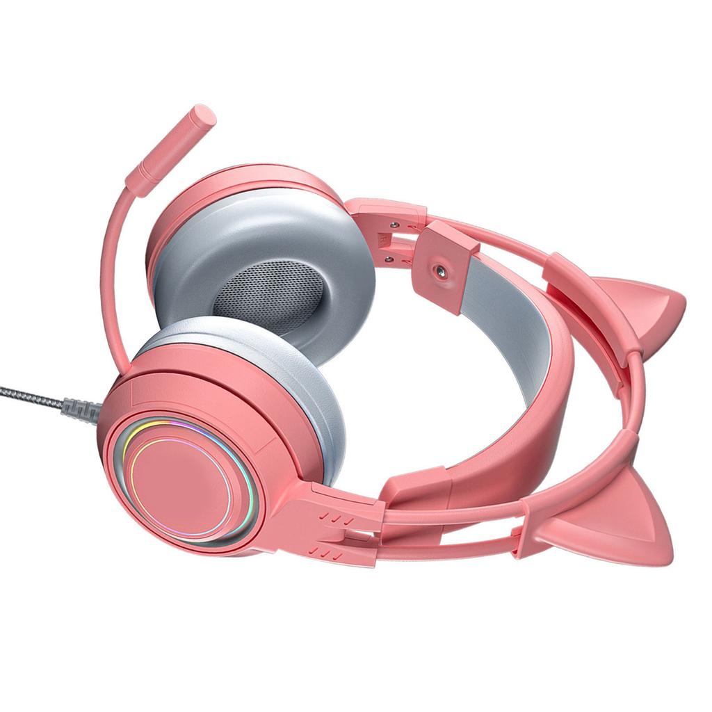 Kattöronhörlurar med brusreducerande mikrofon för flickor Heltäckande öronkåpor Trådbundna Over Ear Gaming