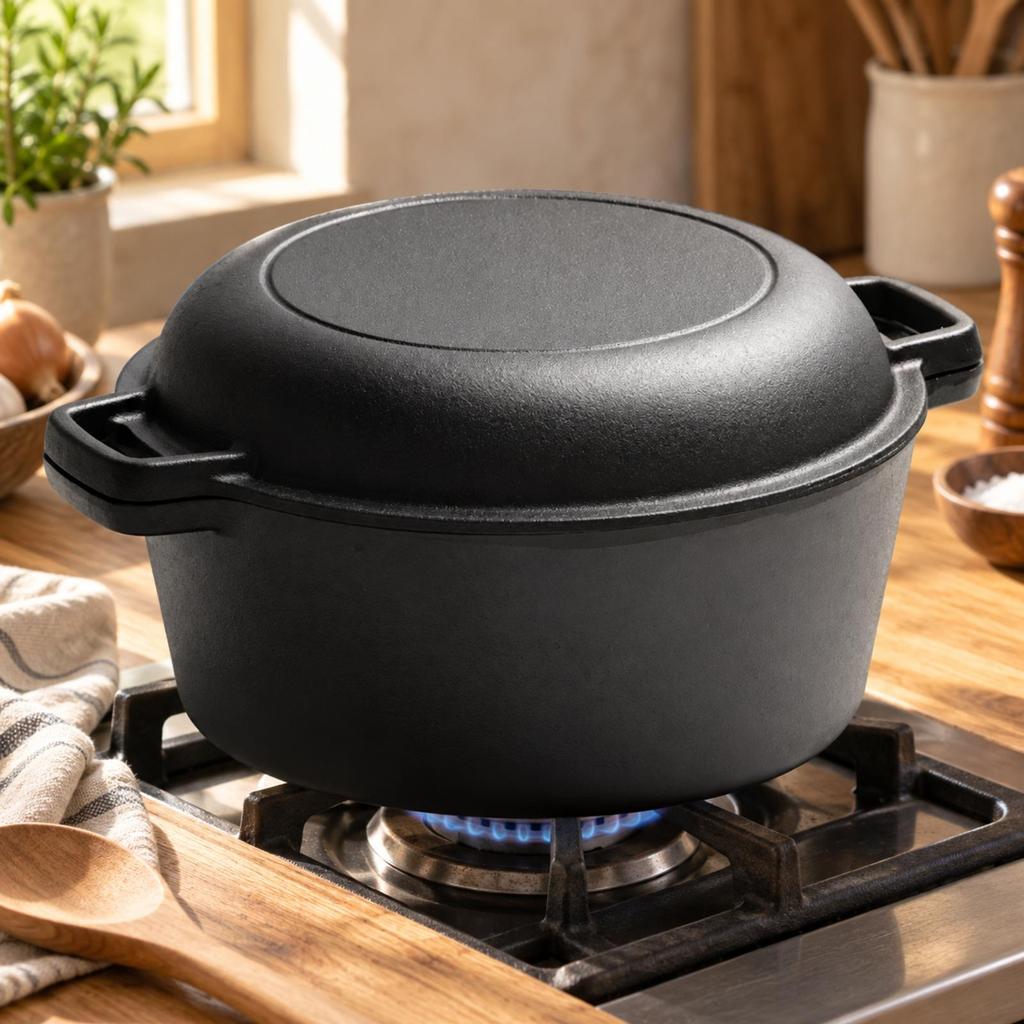 Dutch Oven Uncoated Cookware Sturdy for Braising