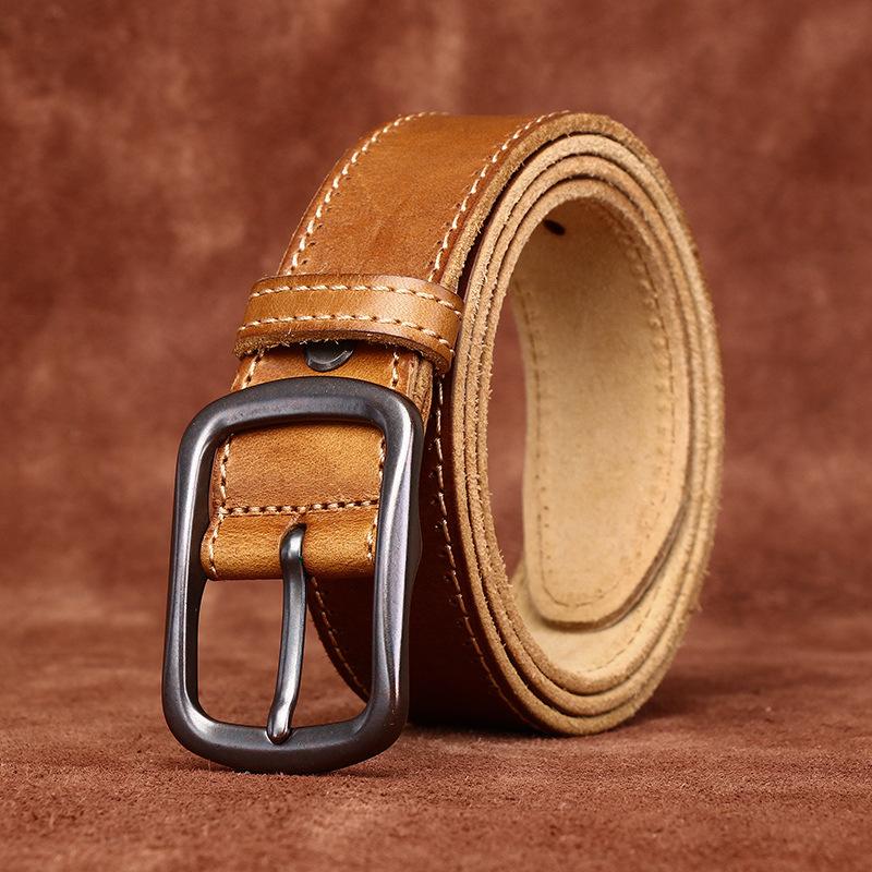 Belt Men's Handmade Washed-out Vintage Distressed Youth Leather Pin Buckle First Layer Pure Cattlehide Leisure Jeans Belt
