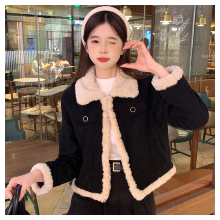 Petite Women s High-End Corduroy Short Jacket - Plush, Warm, Slimming Autumn/Winter Style 2XL