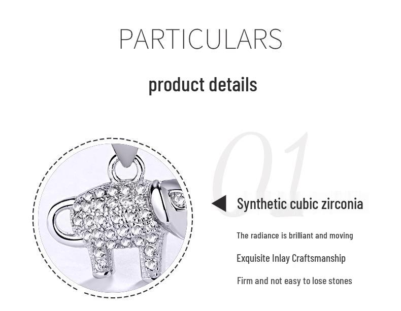 925 Sterling Silver Full Diamond Little Elephant Pendant Necklace for Women