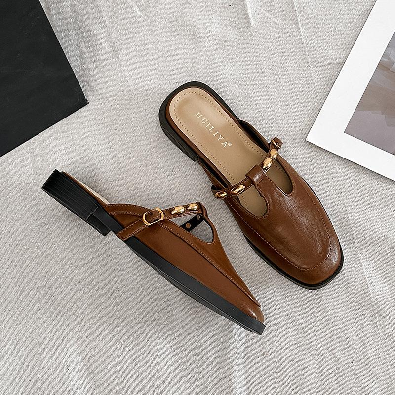 

X139-5 retro Mary Jane shoes women s head t-shaped with skirt small leather shoes black French flat shoes women 40 коричневый