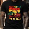 Juneteenth Celebration Graphic Drippy T-Shirt 100 Cotton Round Neck Short Sleeve Black with Colorful Juneteenth Design
