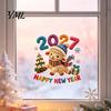 Festive Glass Window Clings Chinese New Year Stickers, 2027 Goat Static Clings, Reusable Cartoon Lamb Art Crochet Knit Decals, Decor for Home