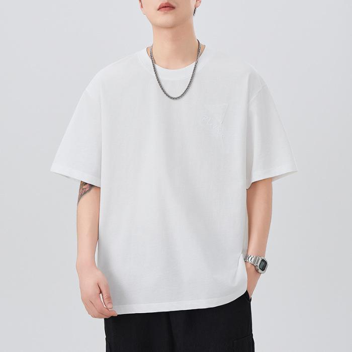 New Summer Short-sleeved T-shirt for Men's Embroidery Simple Solid Color Versatile Five-point Sleeve T-shirt Loose