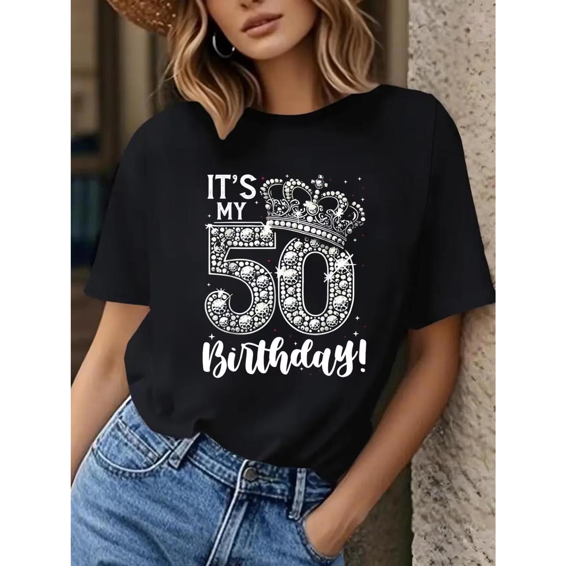 

Празднование 50-летия: Юмористическая футболка для женского дня рождения, идеально подходит для летних нарядов и графических футболок S