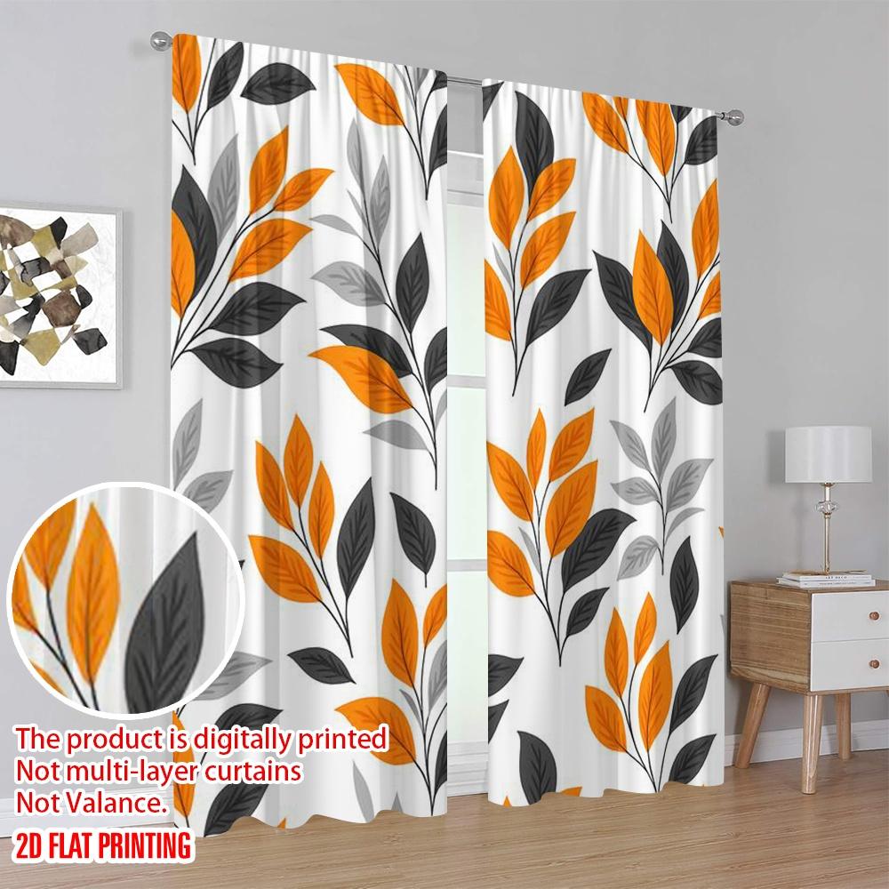 2pcs,2D Plane Printing Light Filtering Curtains Autumnal Leaves Durable 100% Polyester Fabric (without Rod) Art Deco Festive