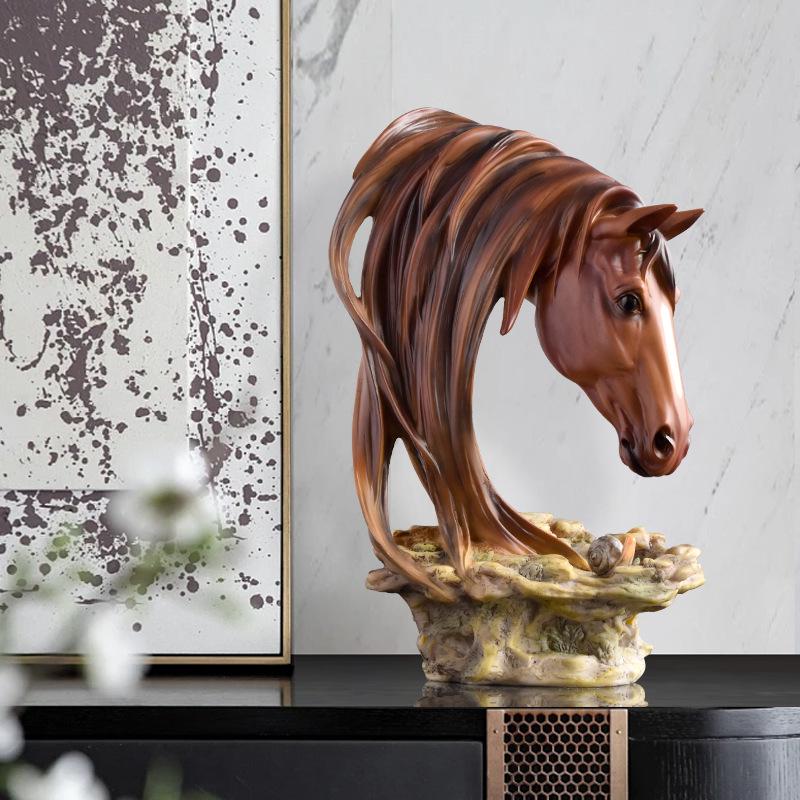 Retro American Country Horse Head Ornament for Home Decor - Living Room, TV Stand, Bar, or Entrance Display