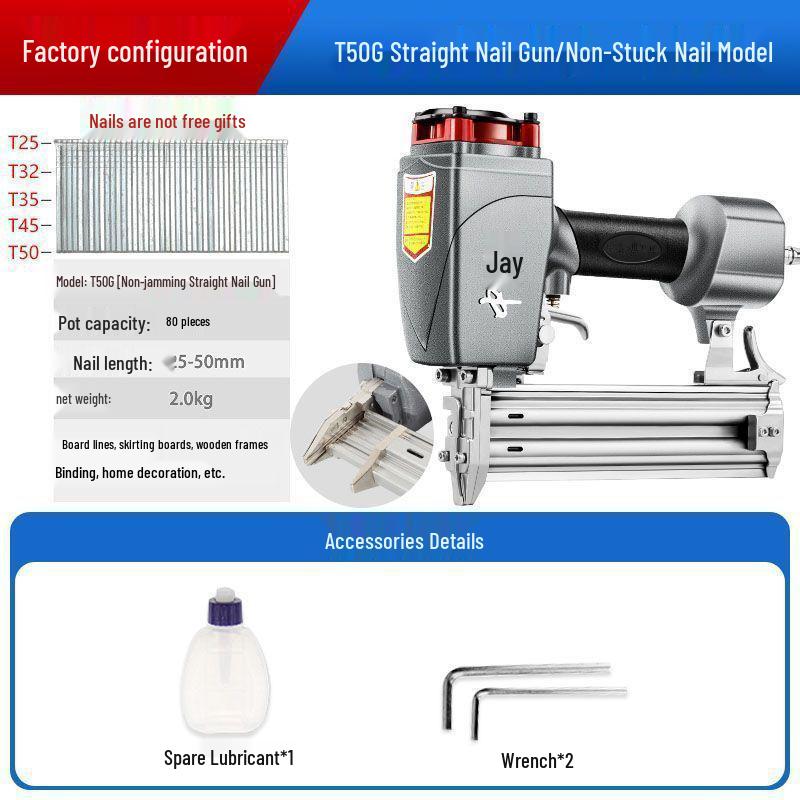 Pneumatic Brad Nailer F30T50, T64 Steel & Staple Nail Gun for Ceiling and Woodworking.