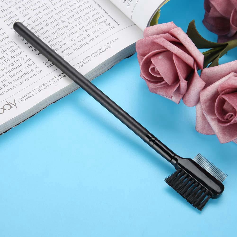 Doppelkopf-Wimpern- und Augenbrauenbürstenkamm Edelstahlkamm Nadel Holz langer Griff