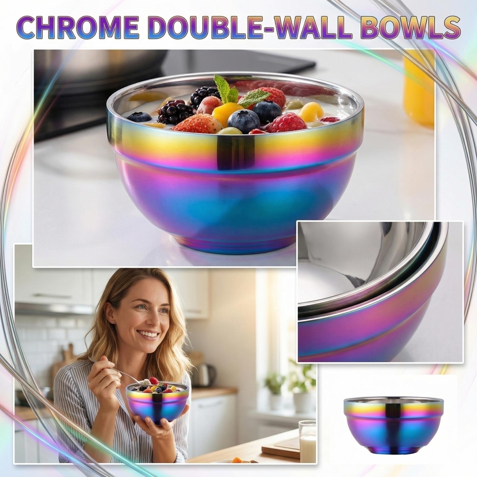 Creative Titanium Plated Double-Layer Stainless Steel Bowl one size