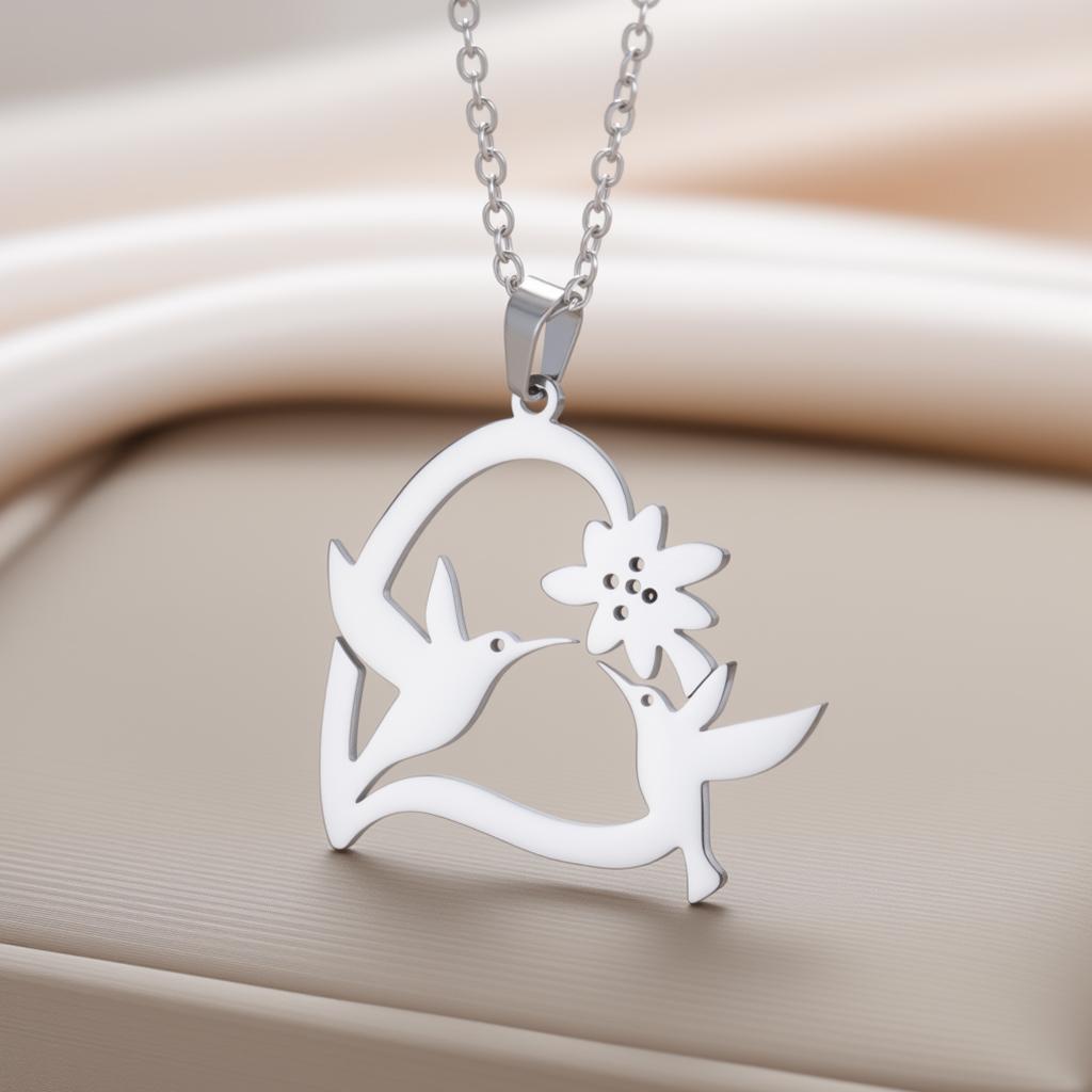 Hummingbird Love Pendant Necklace Stainless Steel Jewelry Gift for Lover and Girlfriend Valentine's Day Anniversary Gift