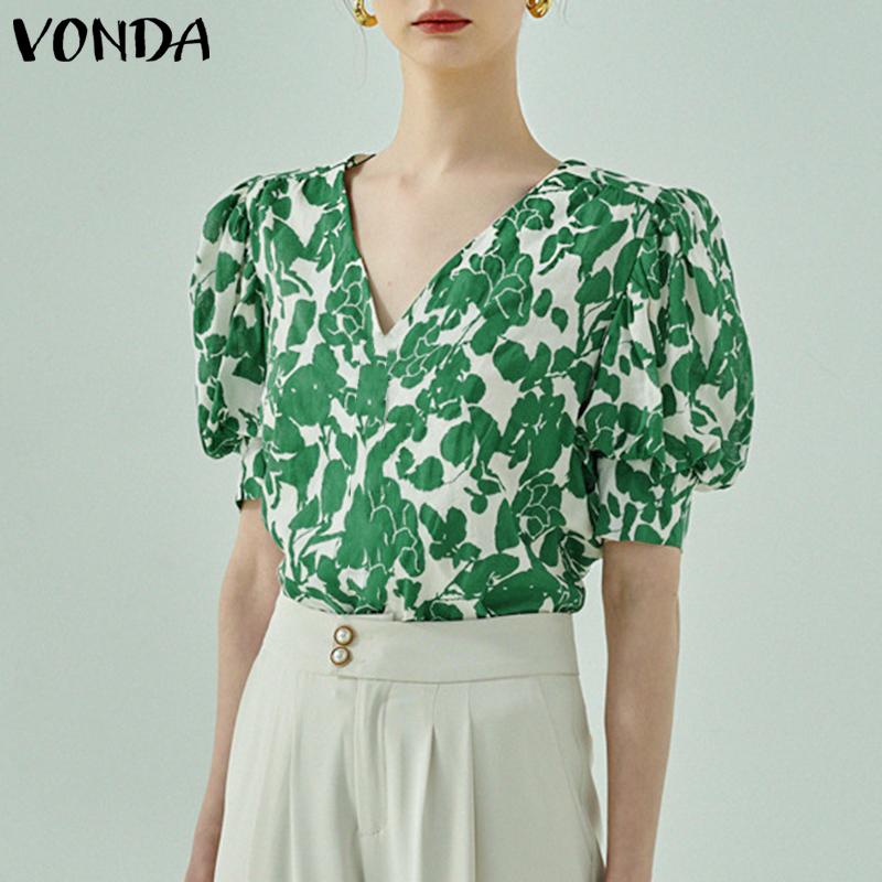 

VONDA Элегантные женские топы с V-образным вырезом и пышными рукавами с цветочным принтом