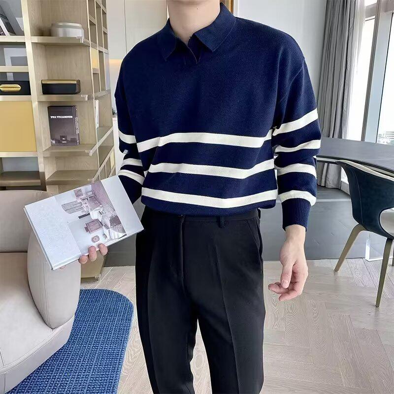 Men's Slim Lapel Knitwear: Versatile Casual Sweater for Spring and Autumn
