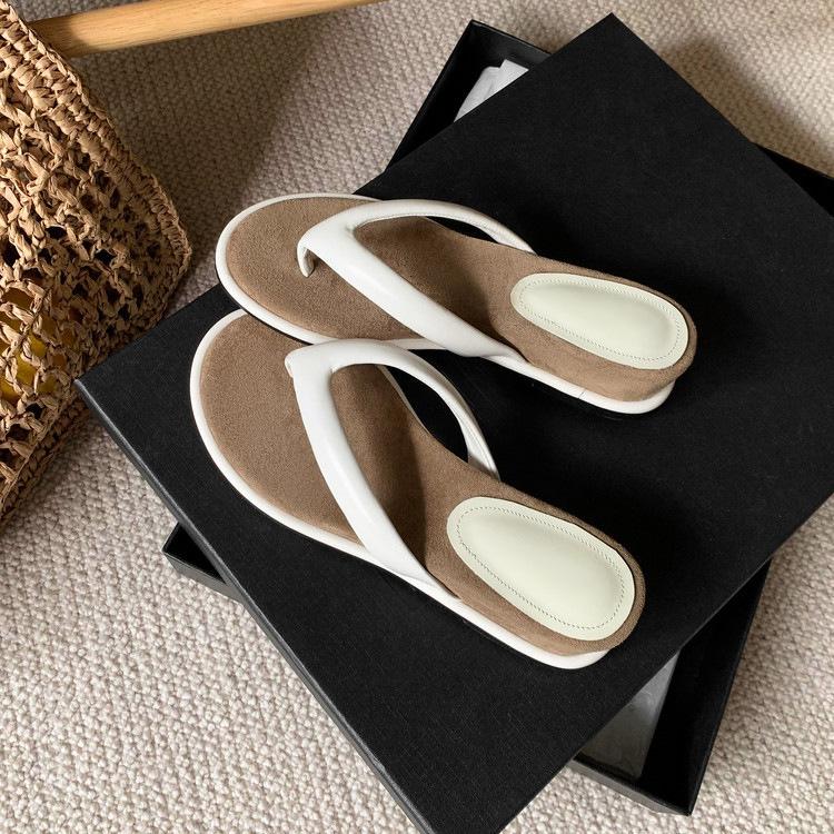 Schaffell~ innere Höhenerhöhung 4cm Zehentrenner Damenschuhe Sommer Oberbekleidung Strandslipper Damen Dicksohliger Keilabsatz Zehen coole Slipper