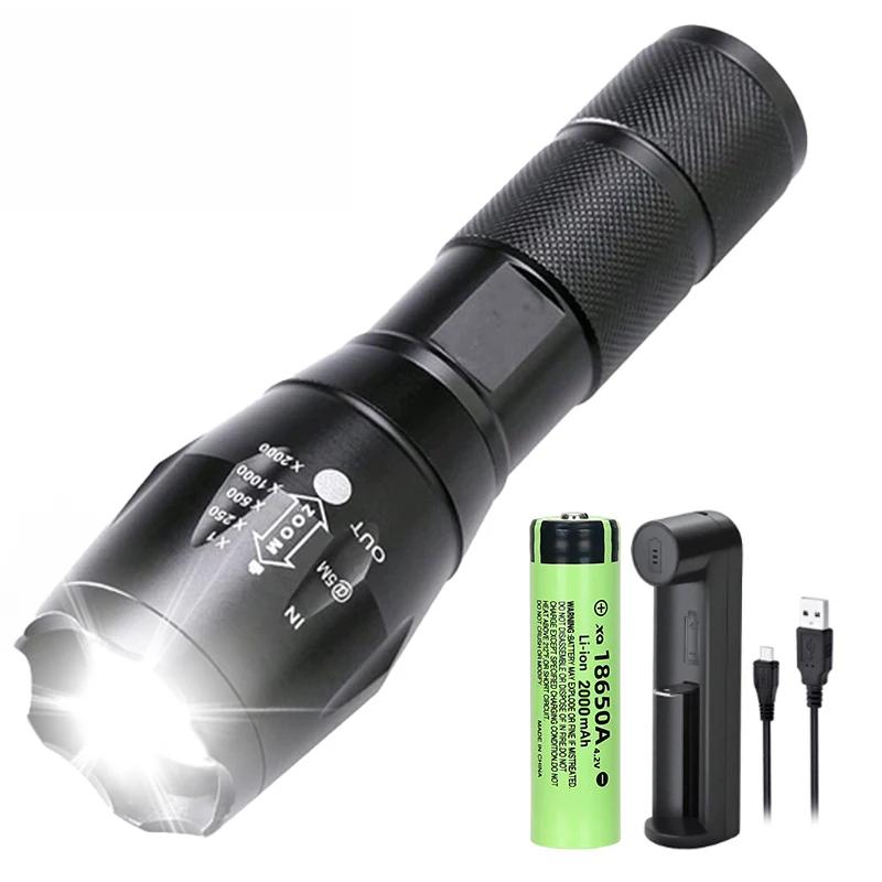 High Power T6 LED Flashlights Camping Torch 5 Light Modes Zoom Light Aluminum Alloys Waterproof Material External 18650 Battery