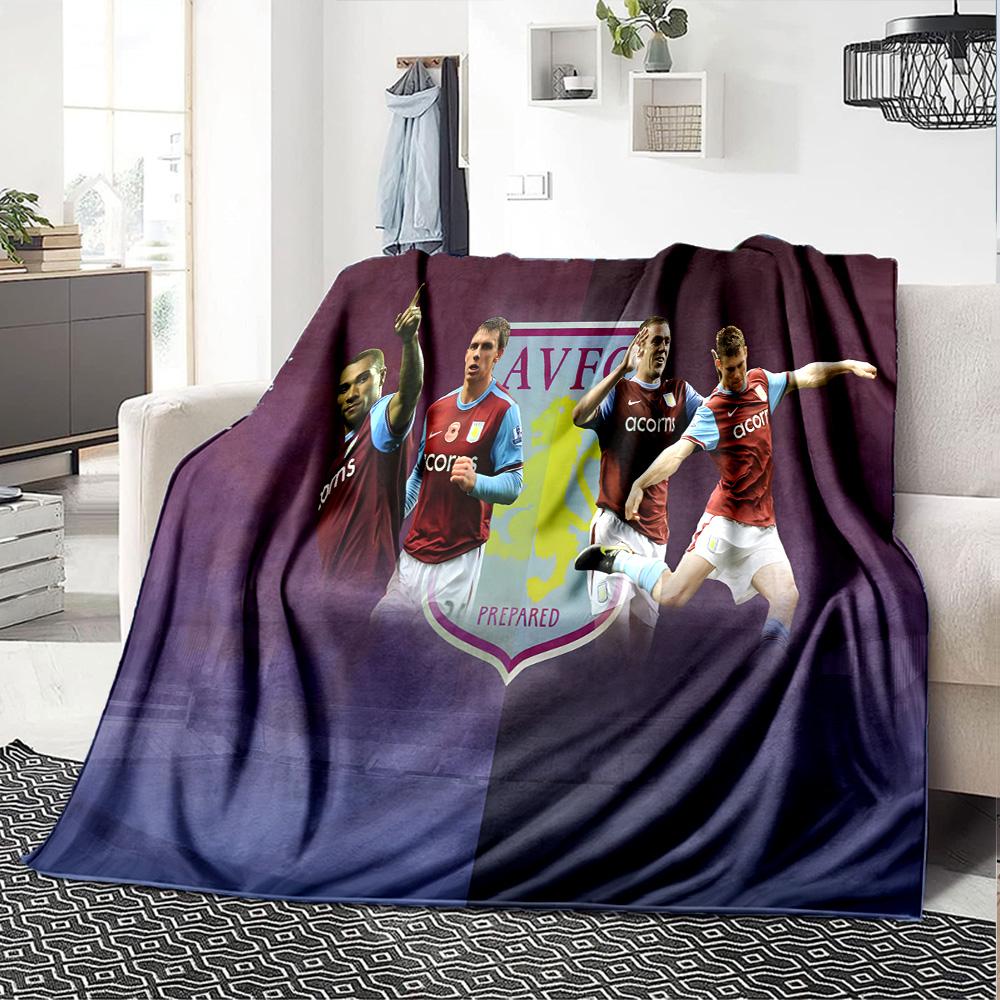 Aston Villa Fc Crest Flannel Blanket, Soft Polyester, Modern Design, All-Season for Camping, Travel, Gifts for holidays or birthdays