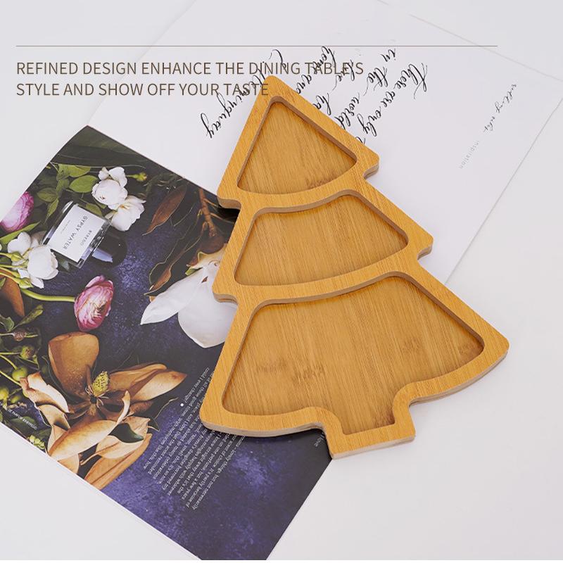 Creative Christmas Tree Shape Wooden Serving Tray For Candy Snacks Nuts Dry Fruits Breakfast Dessert Wedding Party Home Decor