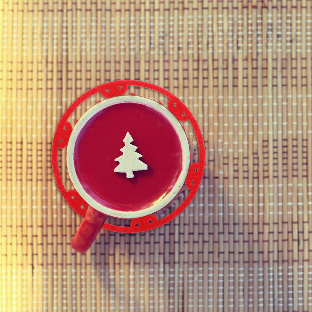 6Pcs Christmas Felt Coasters Round Nonslip Heat Resistant Cup Pads Xmas Snowflake Design Coaster for Dining Table