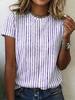 Vertical Stripe Print Casual T Shirt Crew Neck Short Sleeve Tee For Women Summer Holiday Travel And Daily Outfits