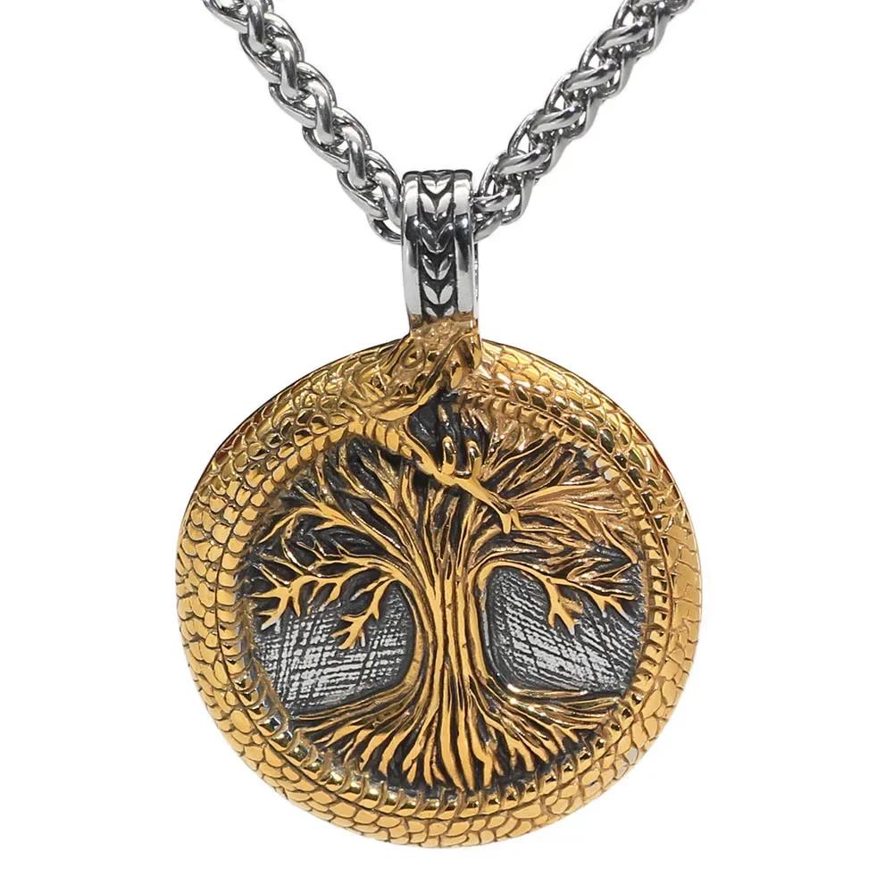 Nordic Tree of Life Pendant Necklace Stainless Steel Vintage Yggdrasil Ourobles Necklace Men Scandinavian Jewelry