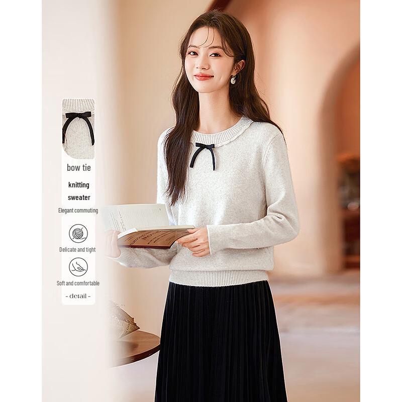 

Women s Elegant Round Neck Long Sleeve Sweater One Size