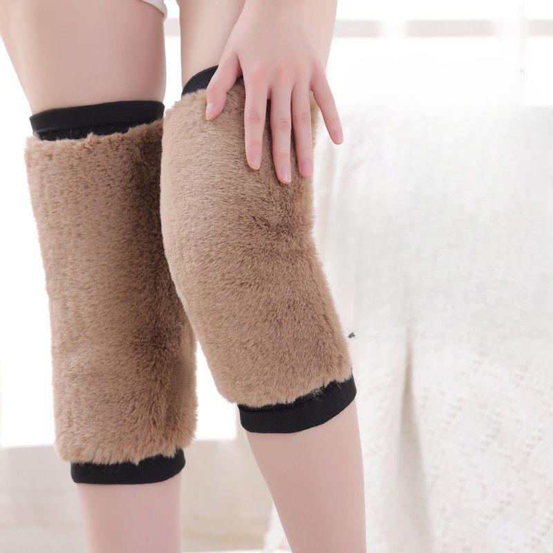 Unisex Winter Camel Hair Knee Warmers Fleece-Lined Thickened Leg Protectors Windproof for Elderly Cold Resistance