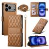 For iPhone 17 Pro Max Case Rhombus Stitching Wallet Stand Leather Phone Cover with Long/Short Strap