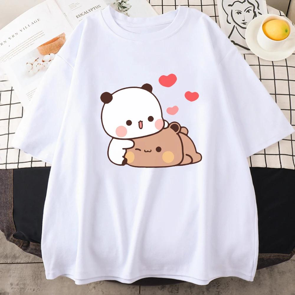 Cartoon Panda Bear Bubu and Dudu T Shirt EU Size Cotton Women Tops Kawaii Printed Harajuku Ullzang Tees ONeck Anime Female