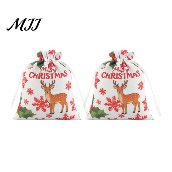 Christmas Eve Gift Wraps 2Pcs Drawstring Bags, Xmas Tree Reindeer Printed Candy Treat Decoration Pouches Pouches, Reusable Fabric Holiday Party