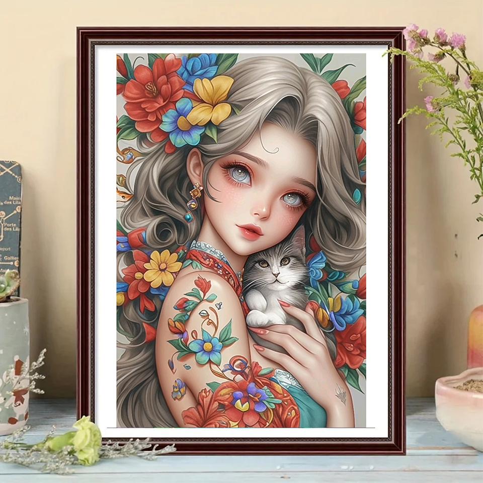 DIY 5D Beautiful Girl Animals Cat Cartoon 2024 New Hand Diamond Painting Embroidery Baby Cross Stitch Mosaic Home Decor Gift