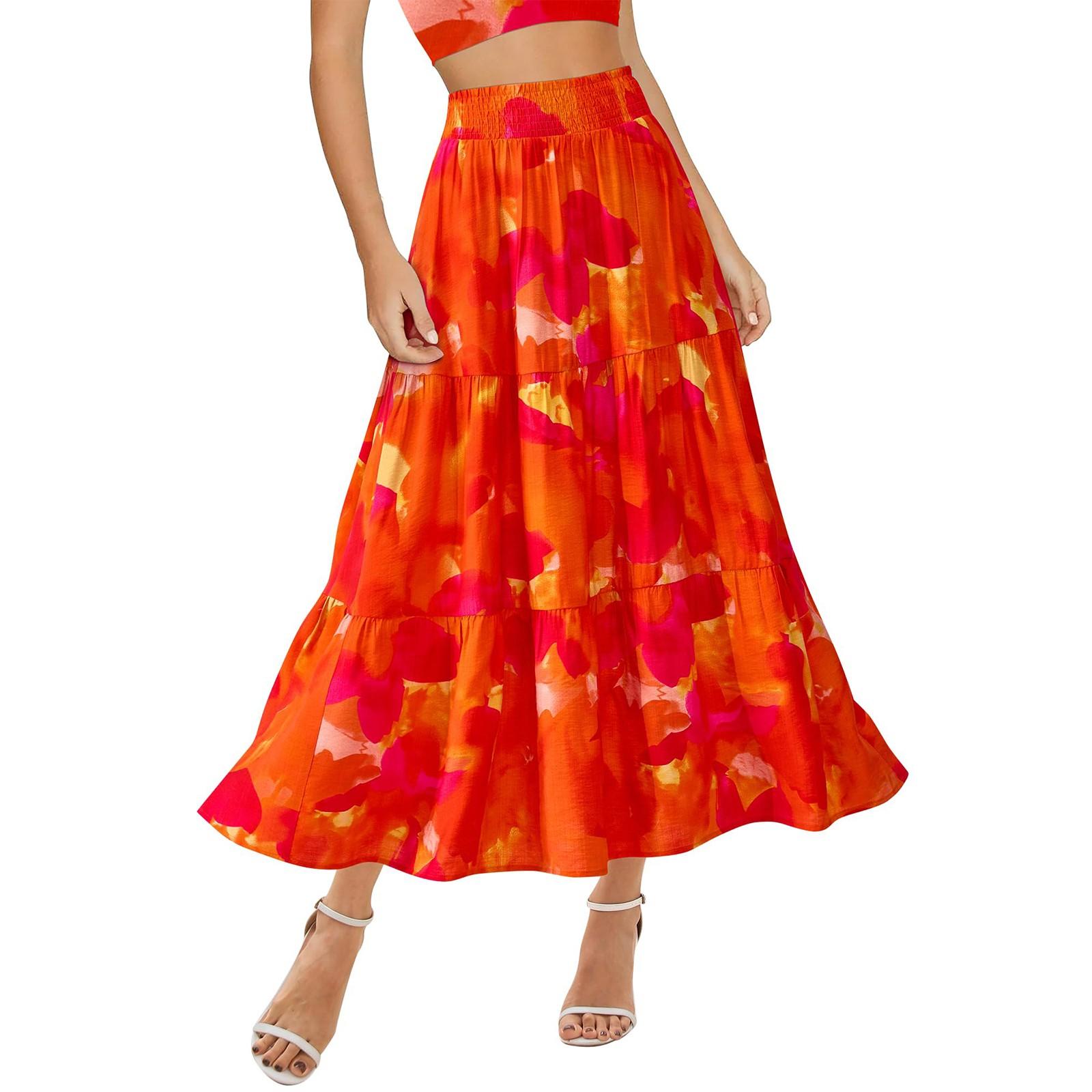 

Женская юбка миди с цветочным принтом, повседневная, эластичная, с высокой талией, плиссированная, струящаяся, макси-юбка с карманами L темно-фиолетового