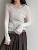 Lu Xi Women's V-neck Korean Style Mesh Patchwork Knit Top, Early Spring 2026 Collection