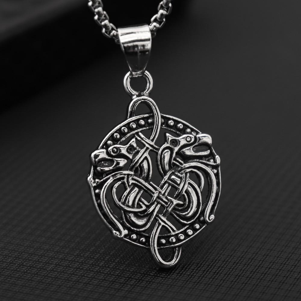 

Ретро Поп Креативный Двуглавый Дракон Подвеска Викинг Кельтский Узел Аксессуар Личность Мужское Ожерелье Аксессуар Для Подарков На Вечеринку