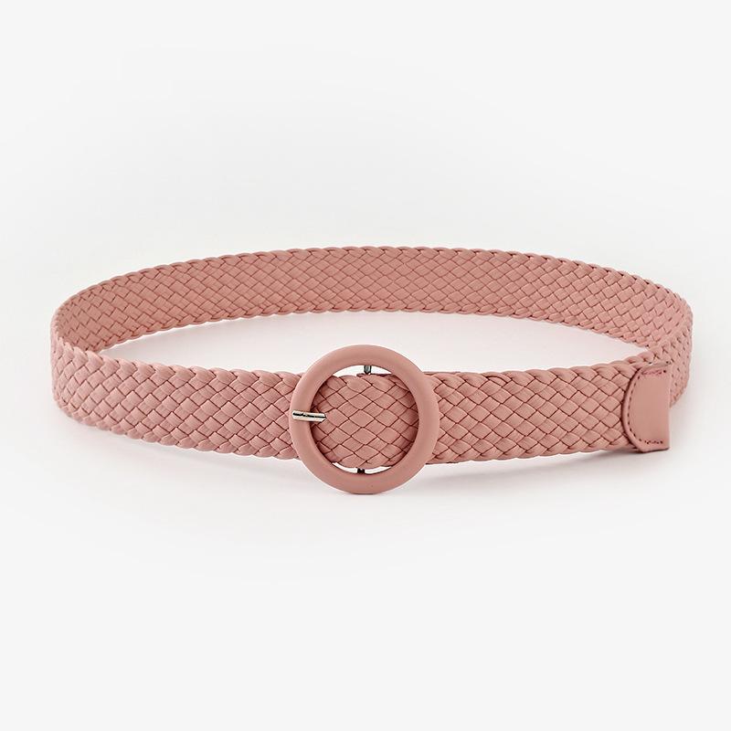 Ladies Bag Buckle Round Buckle Belt Woven Pu Belt Women'S Candy Color Decorative Women'S Wide Belt