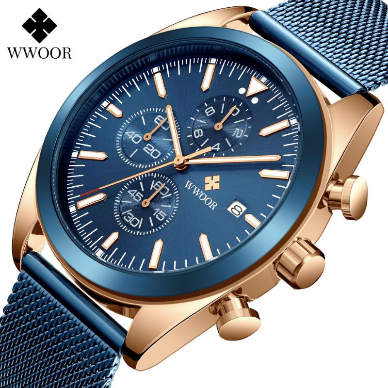 

WWOOR новые многофункциональные мужские часы с подсветкой, водонепроницаемые мужские часы, модные кварцевые мужские часы