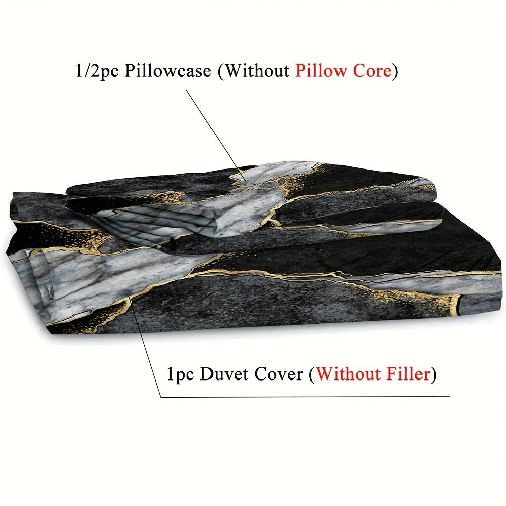 2/3Pcs Soft Black Golden Marble Printed Duvet Covers - Fashionable And Comfortable Bedding Suitable For Bedrooms And Dormitories