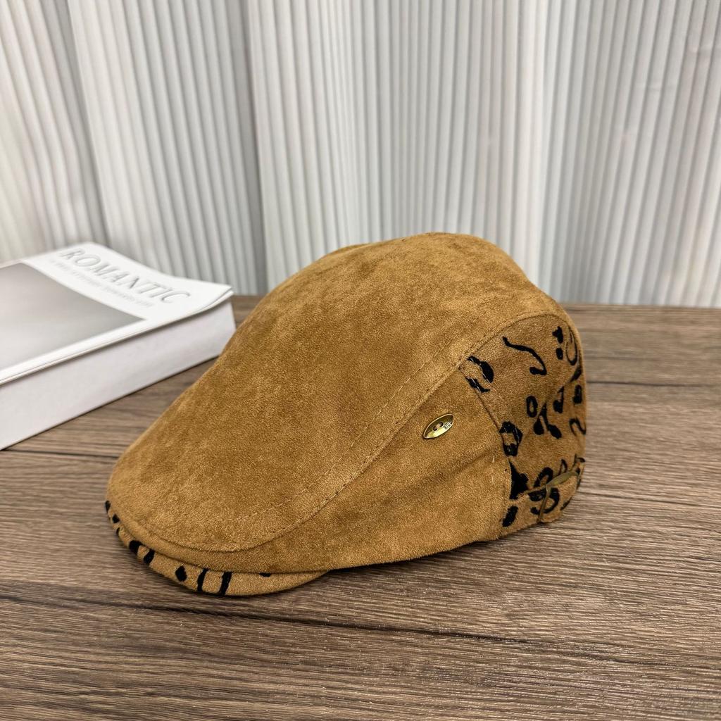 Retro anti-leopard print forward hat female autumn and winter spice girl style wear fashionable literary contrasting color cap male