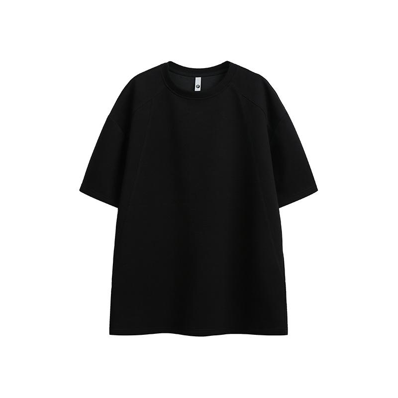 Summer slack silhouette short-sleeved T-shirt men s loose round neck solid color simple casual 2026 trendy loose top M чёрный