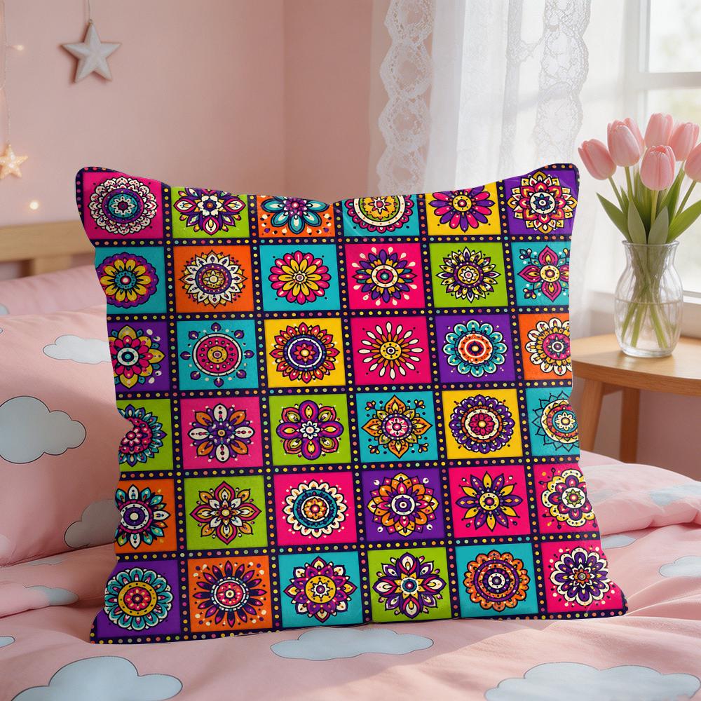Vintage Bohemian Floral Grid Cushion Cover Short Plush Pillow Case Room Sofa Cushion Covers Home Decor Funda