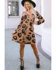 Azura Exchange Leopard Print Button Front Bubble Sleeve Loose Knit Dress