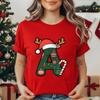 Festive Christmas Alphabet Letter Santa Hat Print Tshirt for Women Fashion T Shirt Streetwear Female Clothes Casual clothing