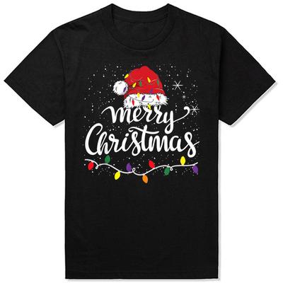 Merry Christmas Lights Red Santa Hat Xmas Family TShirt Summer  Fashion T Shirts Cotton Short Sleeve Oversized Tshirt Tops