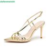 Gold Patent Leather Women Sandals Cross Strap Pointed Toe Open Toe Thin High Heels Sandals 2025 Summer New Casual Sandal